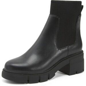 Women's Black Elastic Chelsea Boots Chunky Block Heel Platform Ankle Boots
